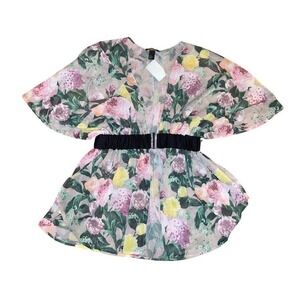 H & M Floral Sheer Belted Kimono Top Shirt Size Small